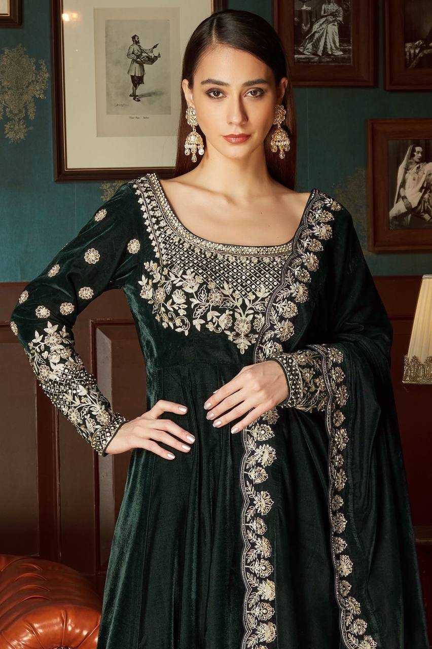 Velvet Kesh149 1315 Suits & Dresses  Velvet Embroidery Palazzo Ladies Silk Anarkali Wedding Suits