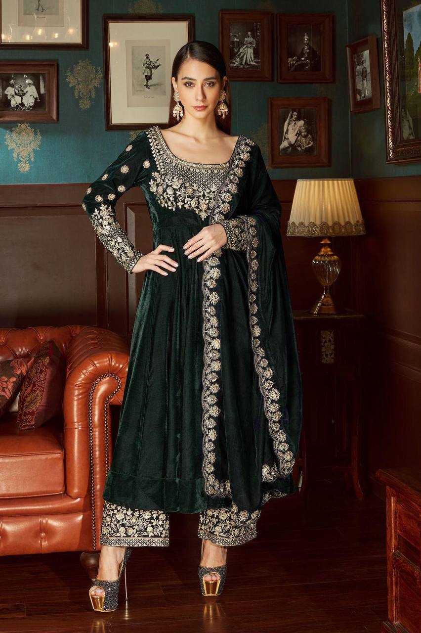 Velvet Kesh149 1315 Suits & Dresses  Velvet Embroidery Palazzo Ladies Silk Anarkali Wedding Suits