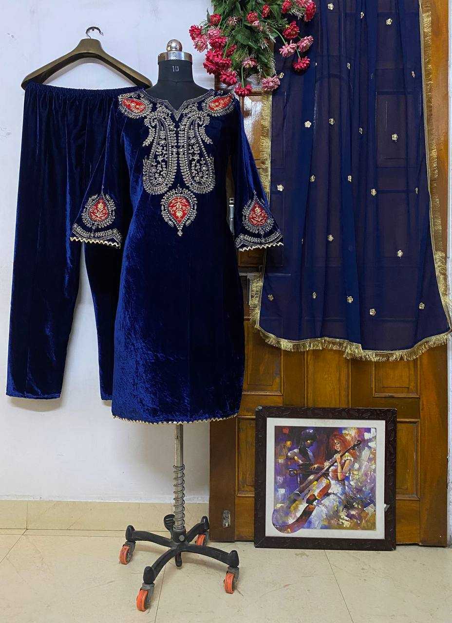 Velvet Kesh150 1167 Suits & Dresses  Kashmiri Velvet Embroidery Ladies Silk Palazzo Suits