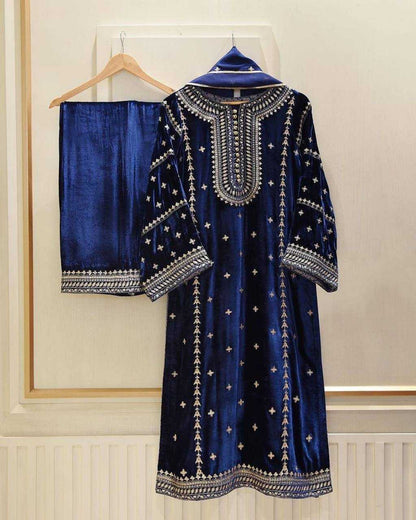 Velvet Kesh150 1170 Suits & Dresses  Velvet Embroidery Palazzo Ladies Silk Pakistani Kashmiri Suits