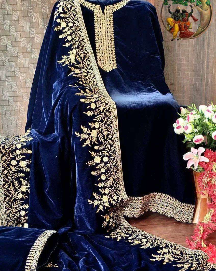 Velvet Kesh150 895 Suits & Dresses  Kashmiri Velvet Embroidery Palazzo Party Wear Suits