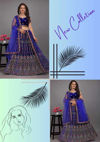 Velvet Kesh164 L48 Lehengas  Desigenr Velvet Wedding Embroidered Blue Lehengas