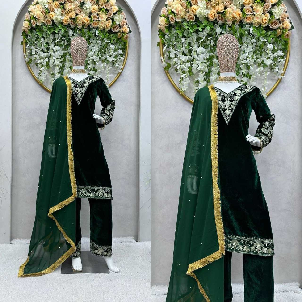 Velvet Rin133 1378 Suits & Dresses  Kashmiri Velvet Embroidery Ladies Silk Suits