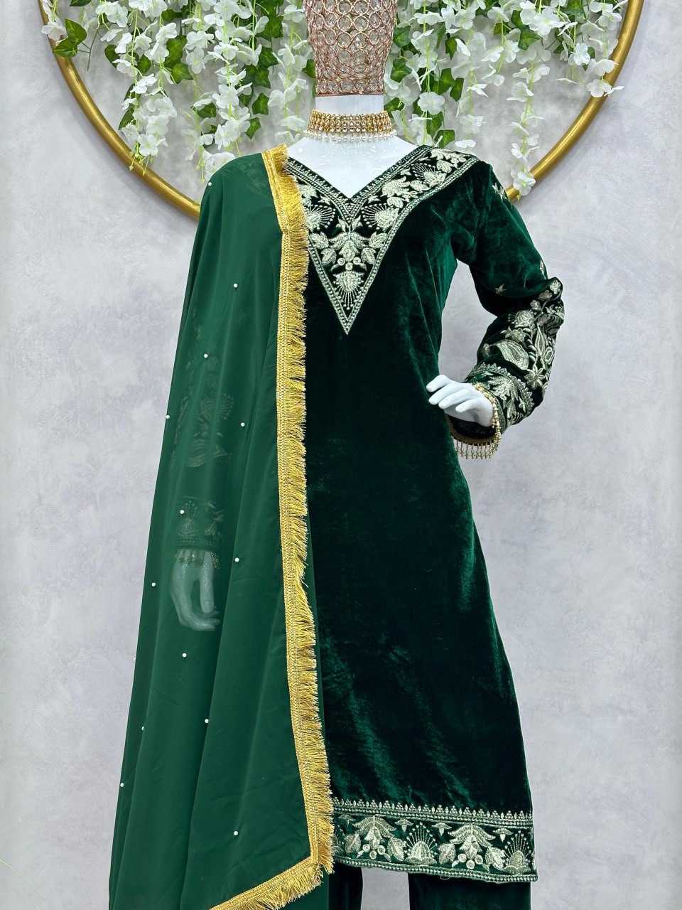 Velvet Rin133 1378 Suits & Dresses  Kashmiri Velvet Embroidery Ladies Silk Suits