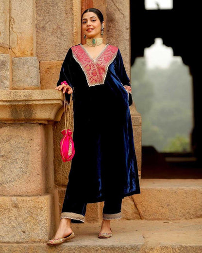 Velvet Rin133 1391 Suits & Dresses  Velvet Embroidery Ladies Silk Zari Work Suits