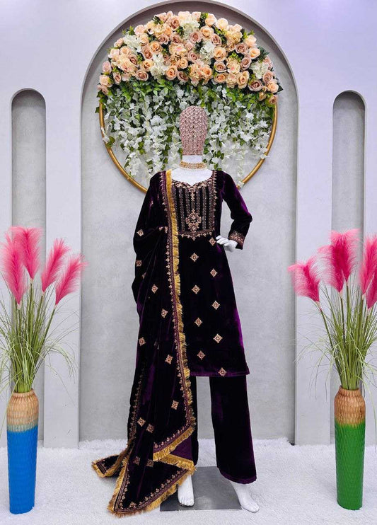 Velvet Rin133 8067 Suits & Dresses  Kashmiri Velvet Ladies Silk Party Wear Suits