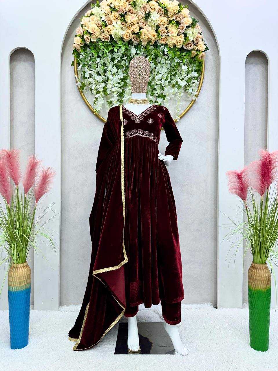 Velvet Rin133 8069 Suits & Dresses  Velvet Ladies Silk Anarkali Zari Work Suits