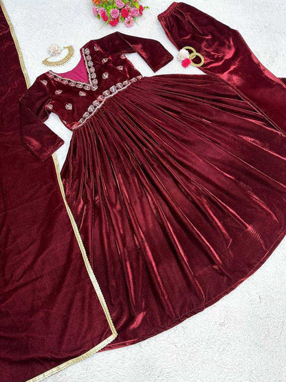 Velvet Rin133 8069 Suits & Dresses  Velvet Ladies Silk Anarkali Zari Work Suits