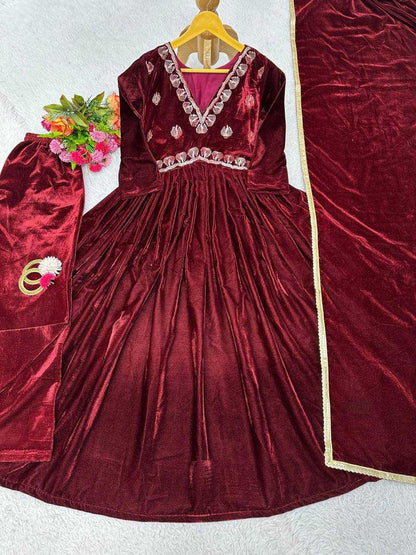 Velvet Rin133 8069 Suits & Dresses  Velvet Ladies Silk Anarkali Zari Work Suits