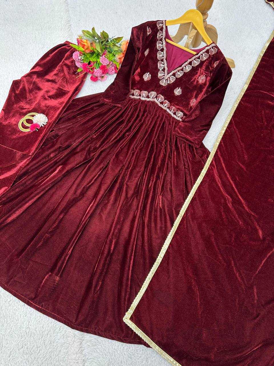 Velvet Rin133 8069 Suits & Dresses  Velvet Ladies Silk Anarkali Zari Work Suits