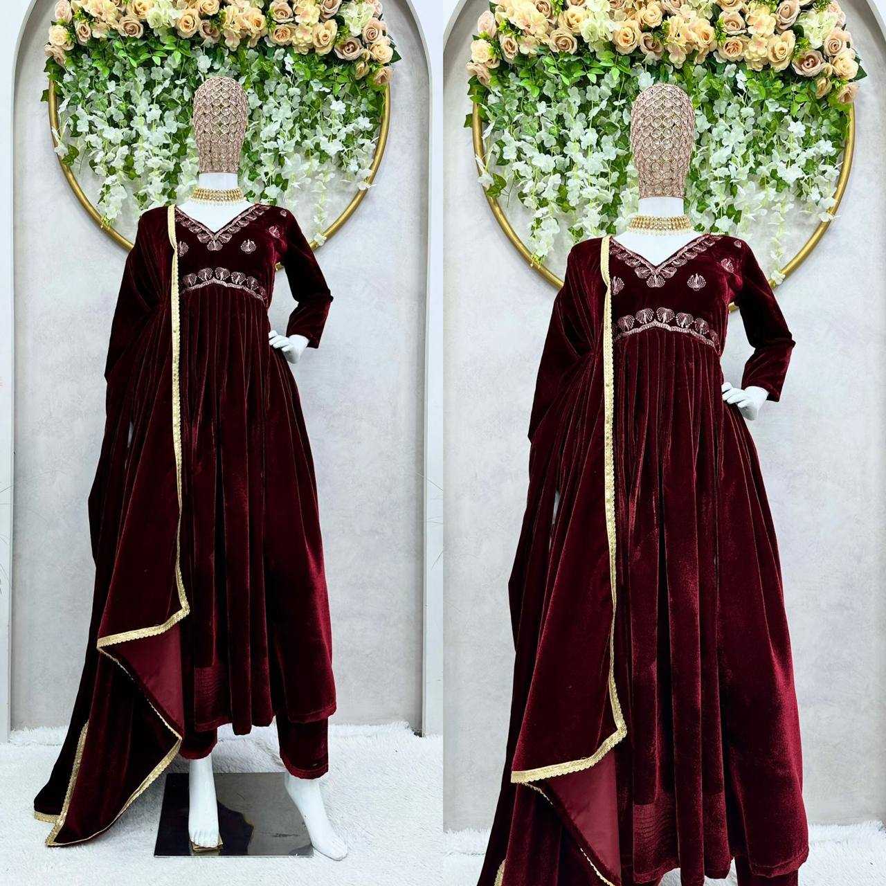 Velvet Rin133 8069 Suits & Dresses  Velvet Ladies Silk Anarkali Zari Work Suits