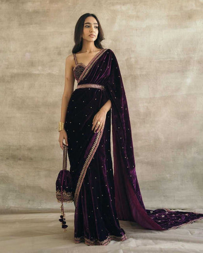 Velvet Rin141 1569 Sarees  Designer Party Wear Velvet Embroidered Viscose Sarees