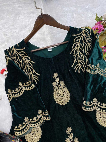 Velvet Rin141 1762 Suits & Dresses  Kashmiri Velvet Embroidery Ladies Silk Suits