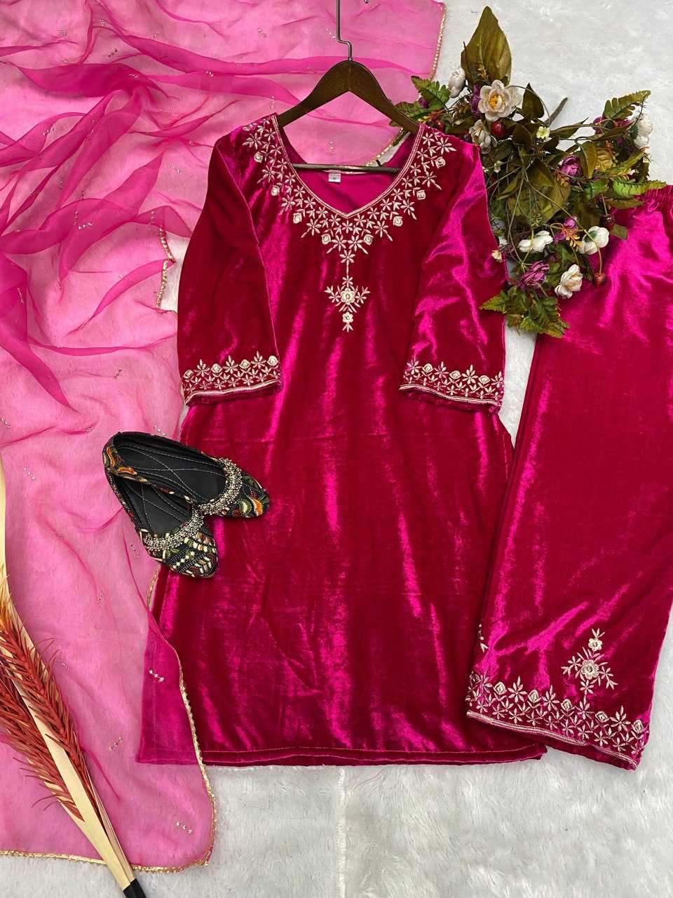 Velvet Rin141 1785 Suits & Dresses  Kashmiri Velvet Embroidery Ladies Silk Zari Work Suits