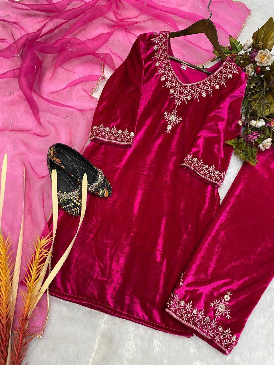 Velvet Rin141 1785 Suits & Dresses  Kashmiri Velvet Embroidery Ladies Silk Zari Work Suits