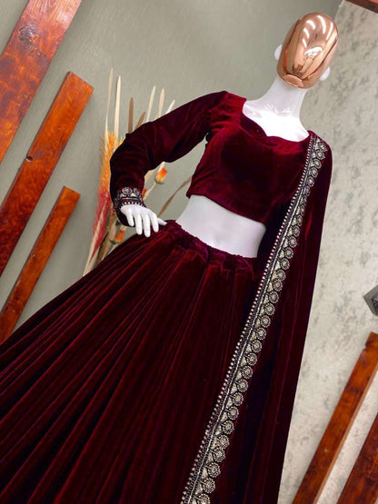 Velvet Rin141 350 Lehengas  Fancy Silk Velvet Lehengas