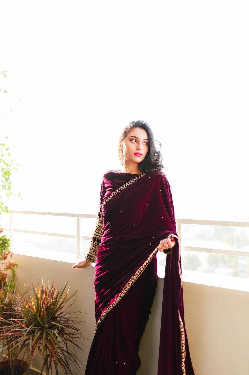 Velvet Rin181 403 Sarees  Party Wear Velvet Embroidered Black Sarees