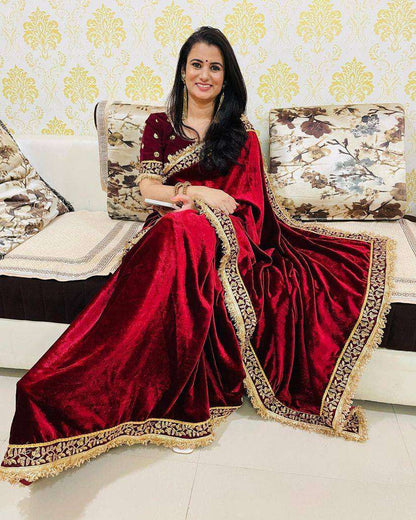 Velvet Rst 376 Sarees  Fancy Velvet Lace Border Sarees