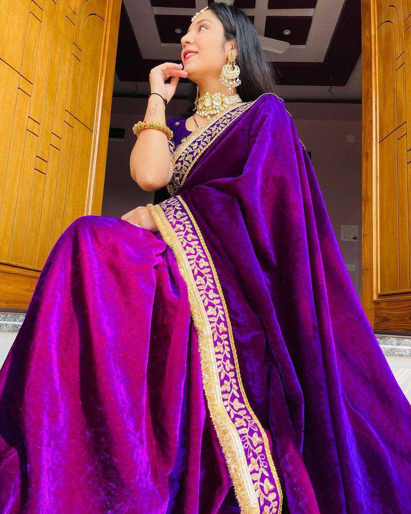 Velvet Rst 376 Sarees  Fancy Velvet Lace Border Sarees