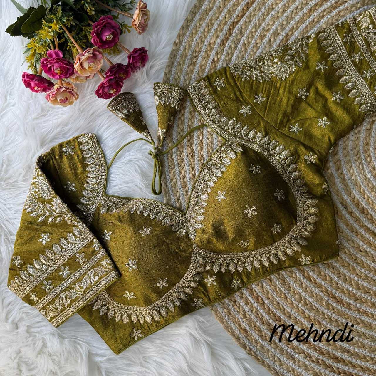 Vichitra Silk Kesh111 Rrk23 Readymade Blouse  V-Neck Sequence Embroidery Party Wear Silk Blouse