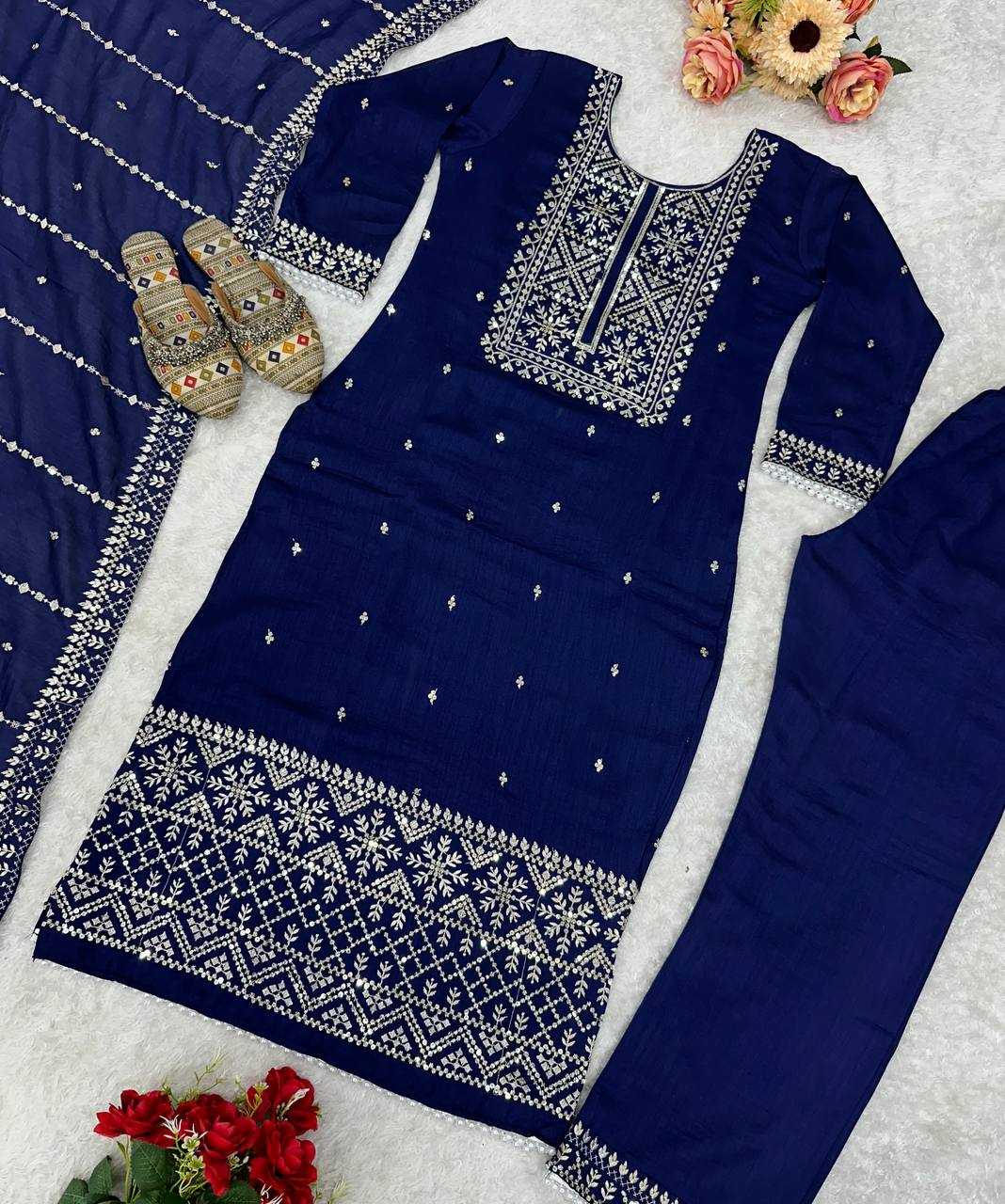 Vichitra Silk Kesh148 048 Suits & Dresses Wholesal Ladies Embroidery Ladies Silk Party Wear Diwali Collections Suits