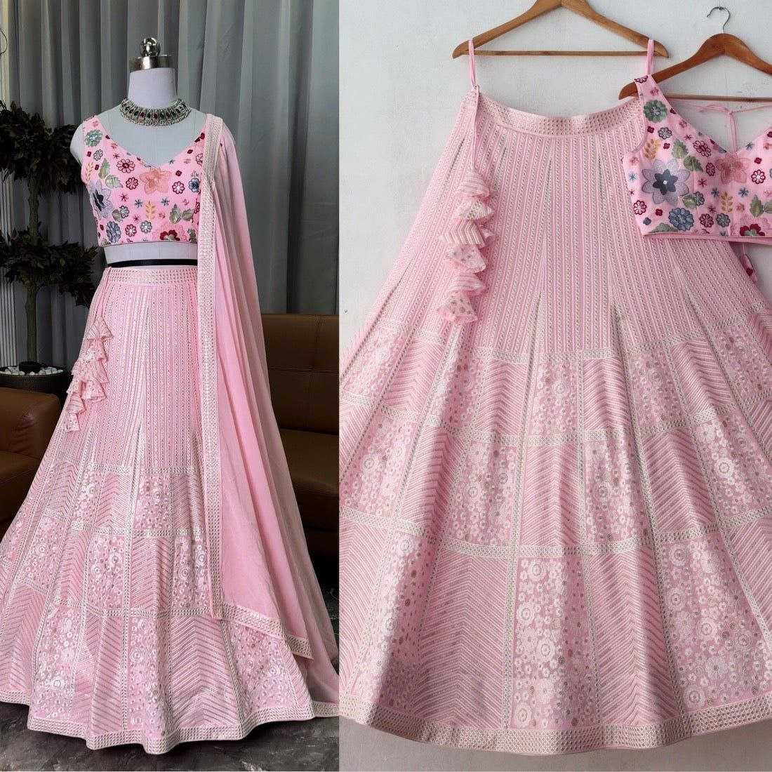 Vichitra Silk Kesh179 Ahb102 Lehengas  Designer Silk Embroidered Pink Lehengas