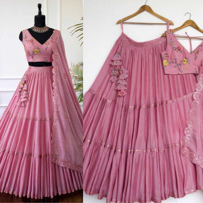 Vichitra Silk Kesh179 Ahb103 Lehengas  Silk Wedding Embroidered Pink Lehengas