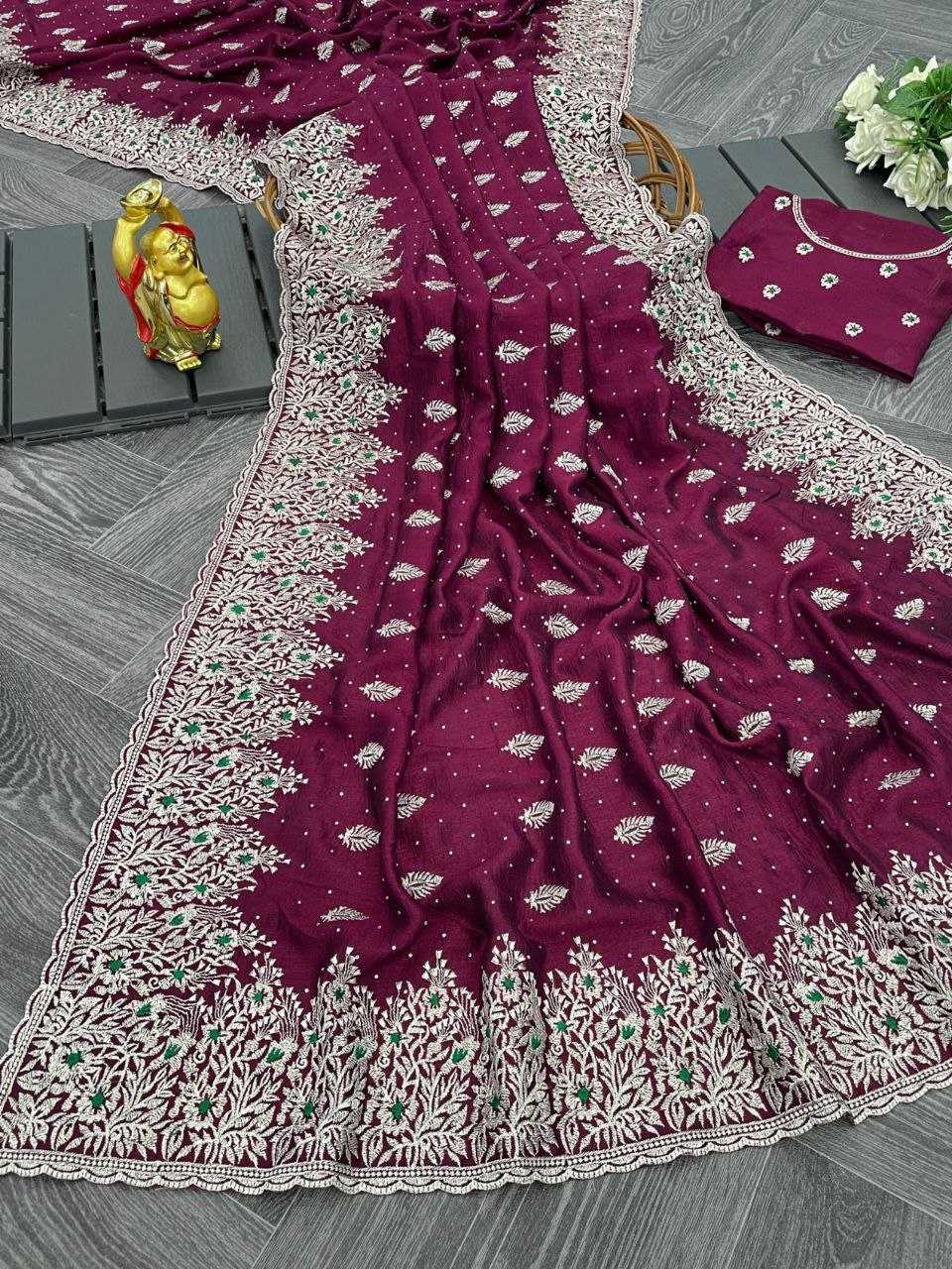 Vichitra Silk Kesh199 688 Sarees  Embroidered Lace Border Cutwork Sarees