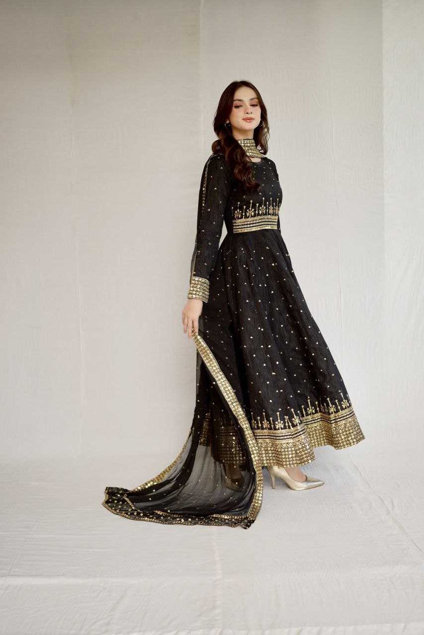 Vichitra Silk Kesh208 077 Gowns  Embroidery Anarkali Long Silk Full Sleeve Black Gowns