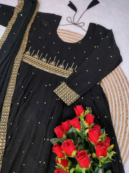 Vichitra Silk Kesh208 077 Gowns  Embroidery Anarkali Long Silk Full Sleeve Black Gowns