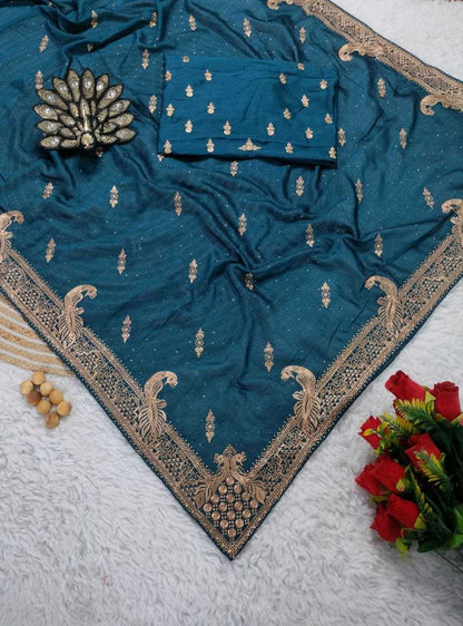 Vichitra Silk Kesh208 098 Sarees  Work Embroidered Silk Zari Sarees