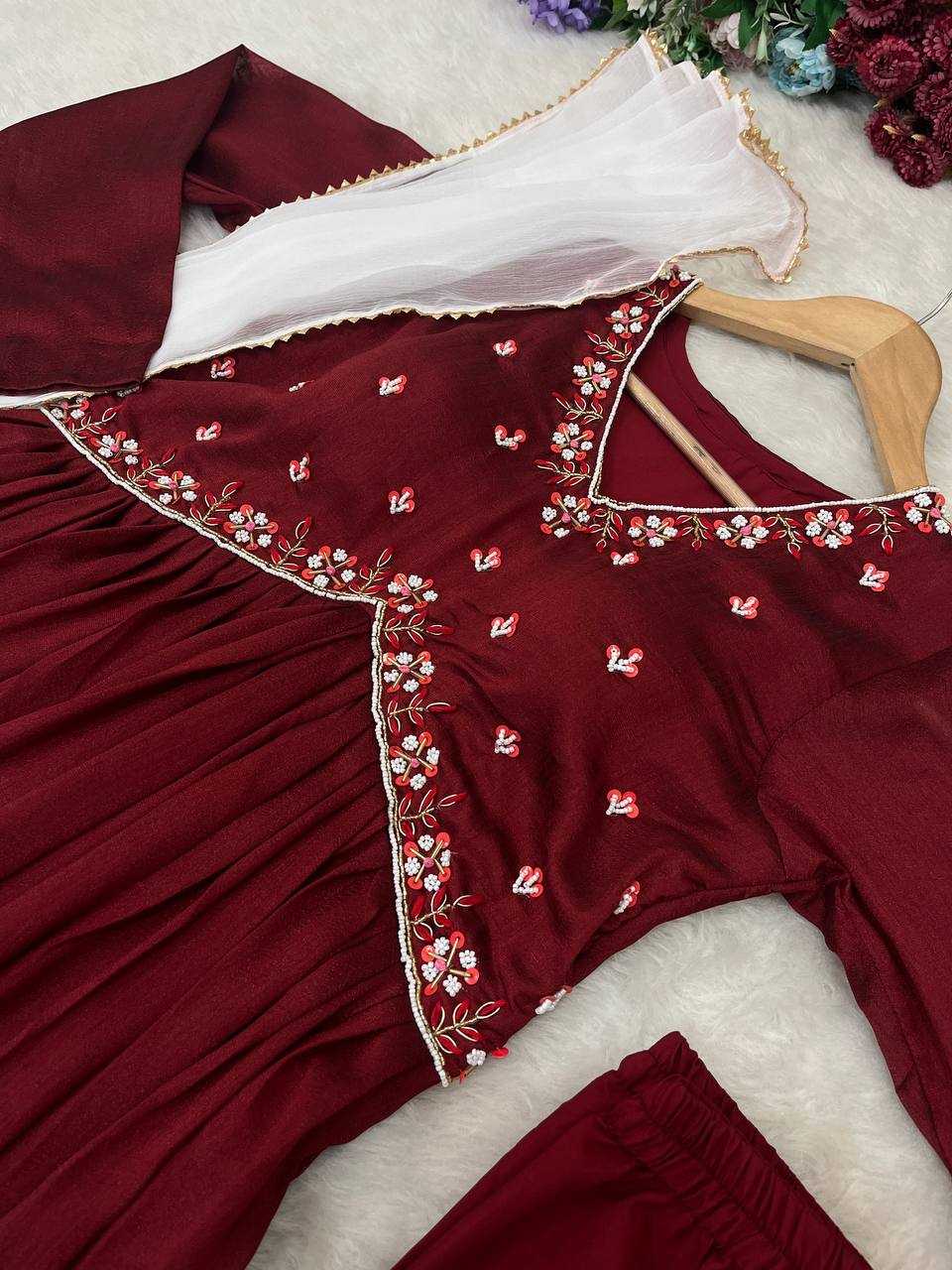 Vichitra Silk Kesh240 392 Gowns  Maroon Silk Anarkali Gowns