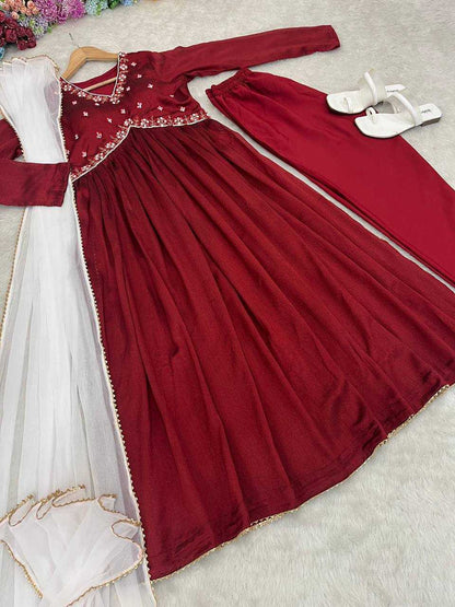 Vichitra Silk Kesh240 392 Gowns  Maroon Silk Anarkali Gowns