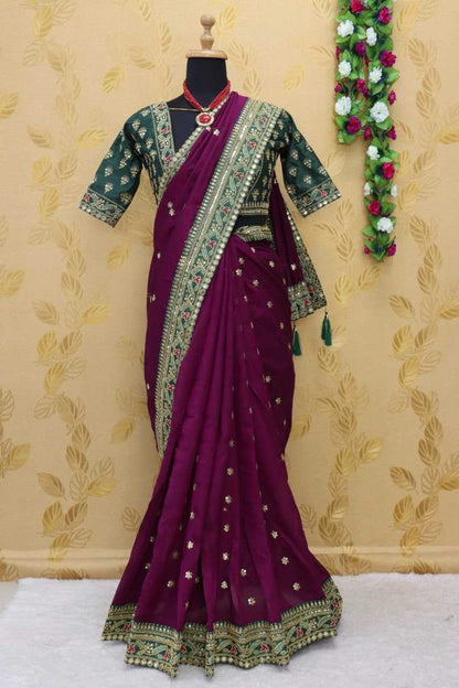 Vichitra Silk Rdd 145 Sarees  Fancy Embroidery Sarees