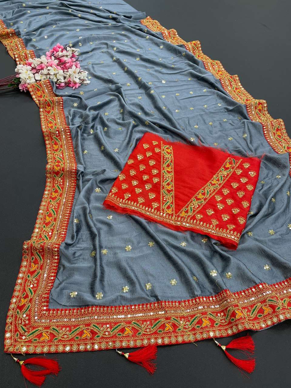 Vichitra Silk Rdd 145 Sarees  Fancy Embroidery Sarees