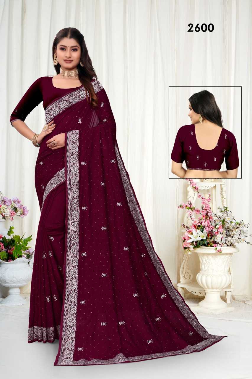 Vichitra Silk Rsrm 2600 Sarees  Embroidered Stone Work Zari Border Sarees