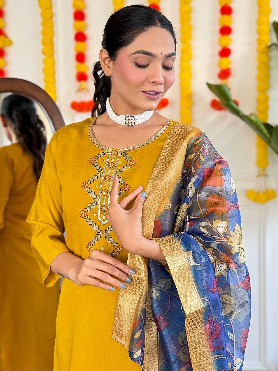 Viscose Chanderi Kesh214 273 Suits & Dresses  Chanderi Long Kurti Yellow Salwar Suits