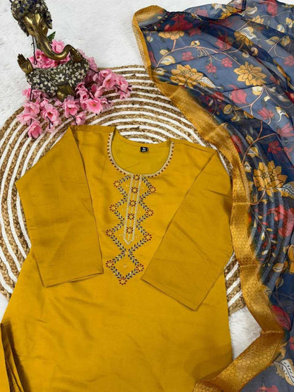 Viscose Chanderi Kesh214 273 Suits & Dresses  Chanderi Long Kurti Yellow Salwar Suits