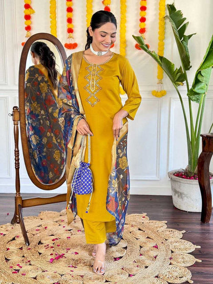 Viscose Chanderi Kesh214 273 Suits & Dresses  Chanderi Long Kurti Yellow Salwar Suits