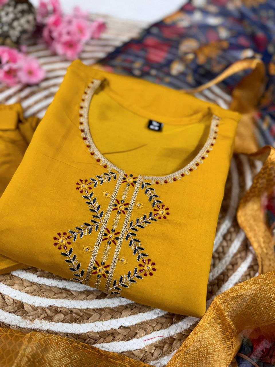 Viscose Chanderi Kesh214 273 Suits & Dresses  Chanderi Long Kurti Yellow Salwar Suits