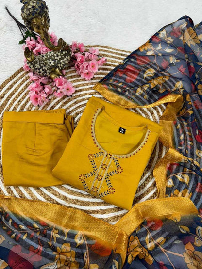 Viscose Chanderi Kesh214 273 Suits & Dresses  Chanderi Long Kurti Yellow Salwar Suits