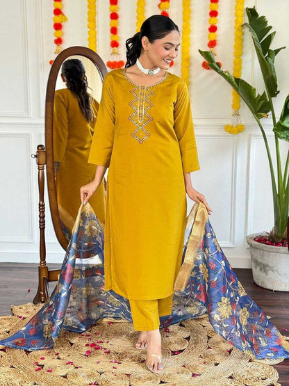 Viscose Chanderi Kesh214 273 Suits & Dresses  Chanderi Long Kurti Yellow Salwar Suits