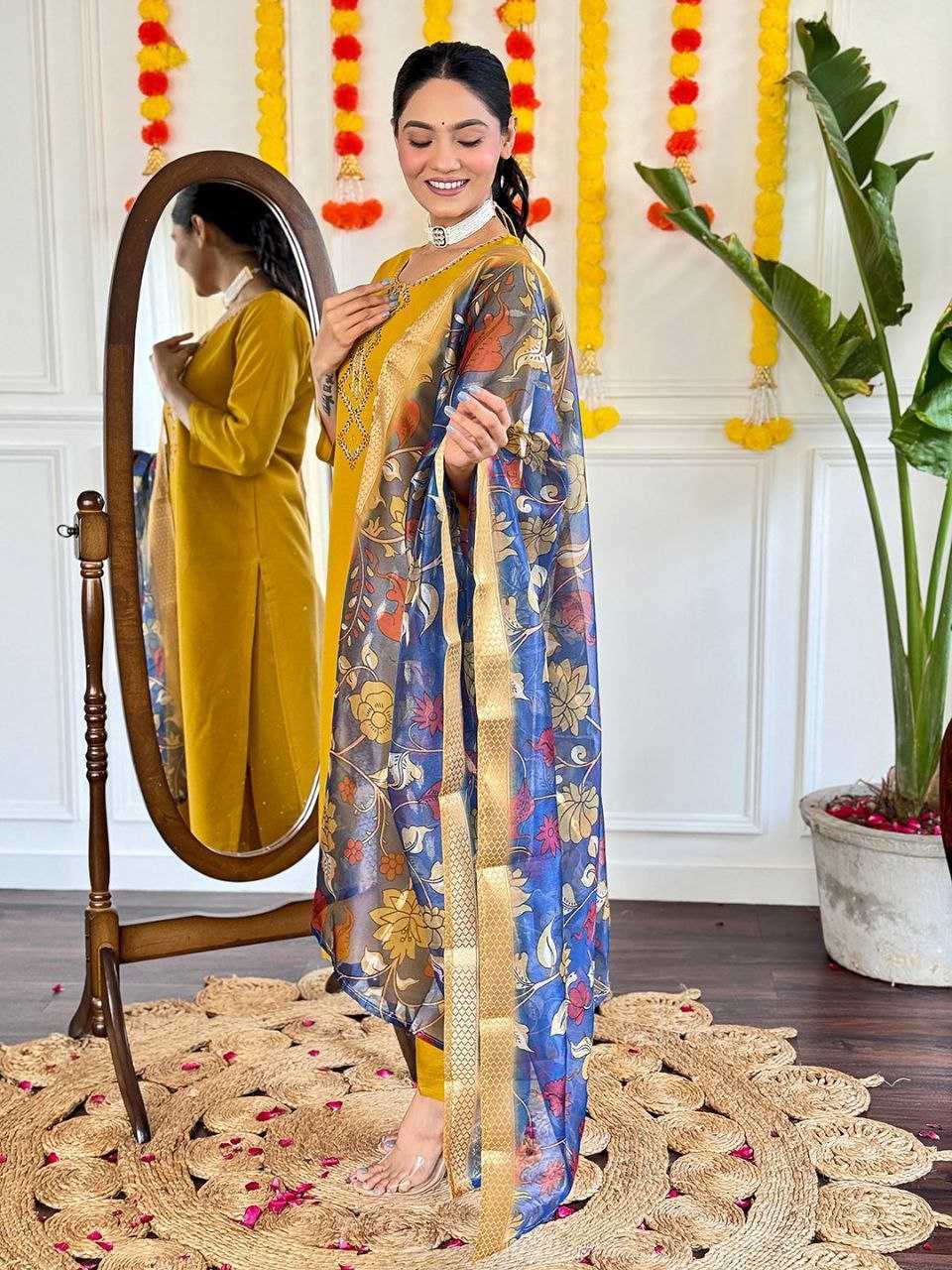 Viscose Chanderi Kesh214 273 Suits & Dresses  Chanderi Long Kurti Yellow Salwar Suits