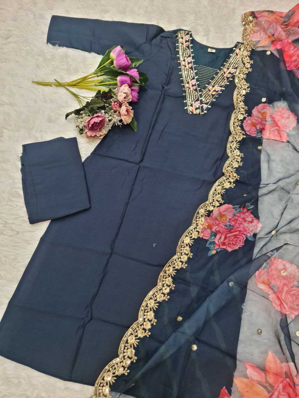 Viscose Chanderi Rin174 446 Suits & Dresses  Ladies Embroidery Long Kurti Chanderi Suits Manufacture