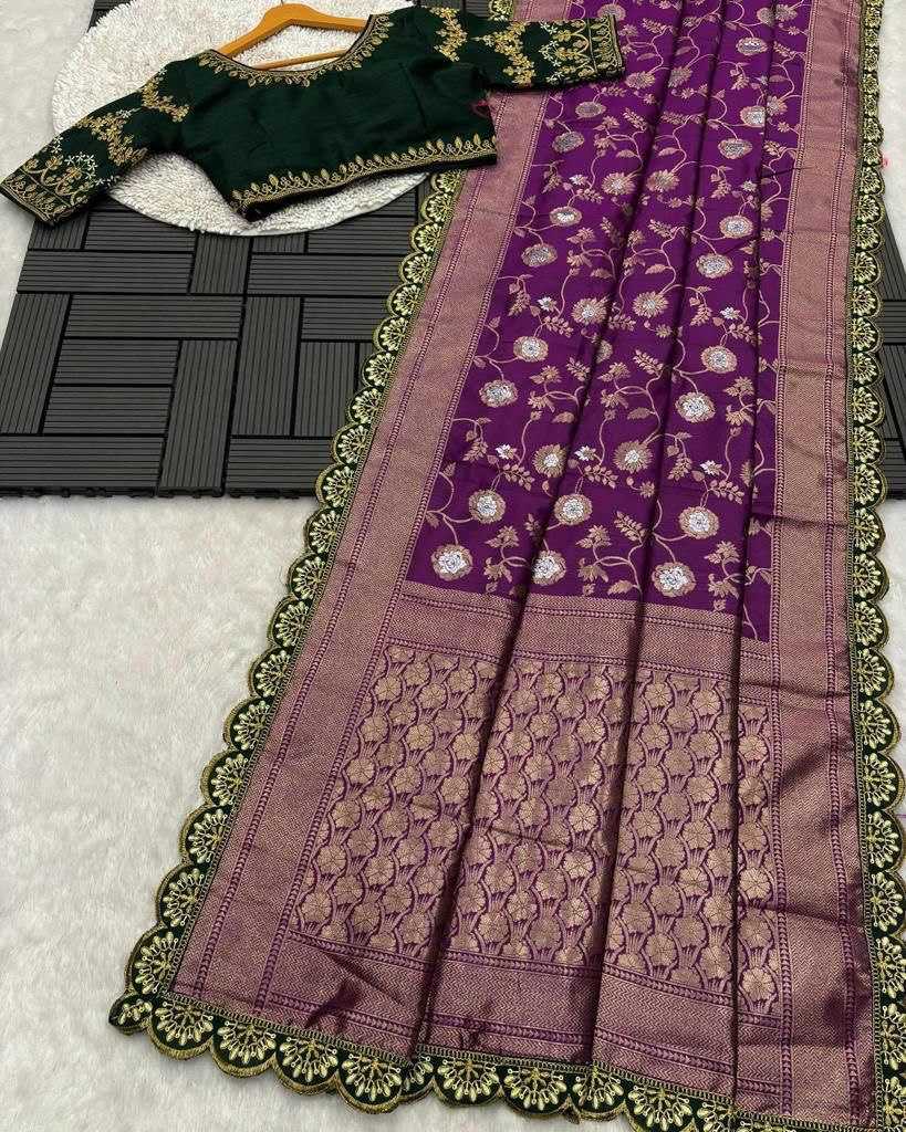 Zari Silk Kesh162 Vrt50 Sarees  Sequence Embroidered Cutwork Traditional Zari Saree With Blouse