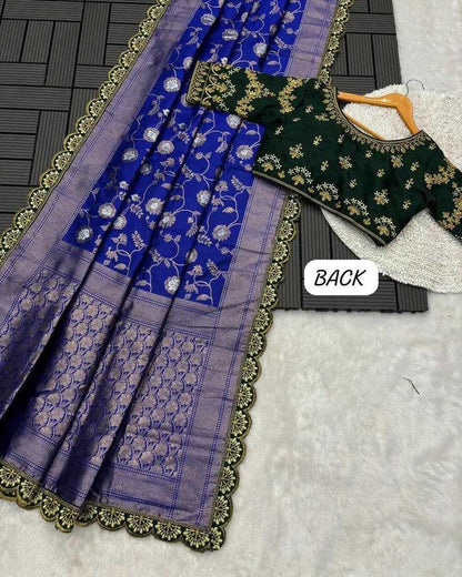 Zari Silk Kesh162 Vrt50 Sarees  Sequence Embroidered Cutwork Traditional Zari Saree With Blouse