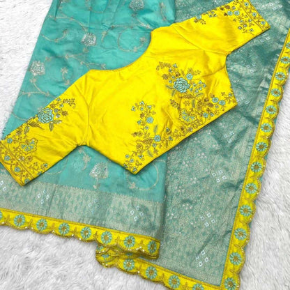 Zari Silk Kesh162 Vrt50 Sarees  Sequence Embroidered Cutwork Traditional Zari Saree With Blouse