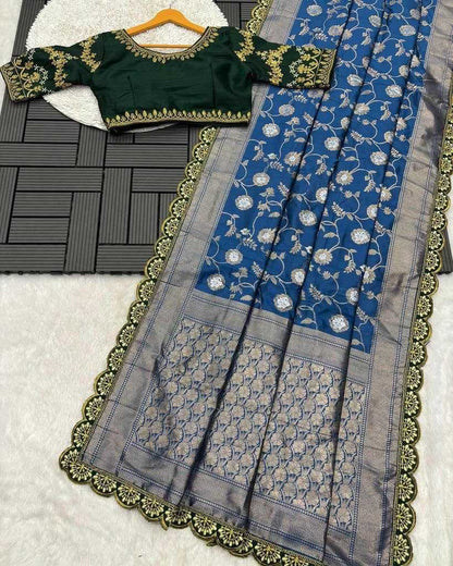 Zari Silk Kesh162 Vrt50 Sarees  Sequence Embroidered Cutwork Traditional Zari Saree With Blouse