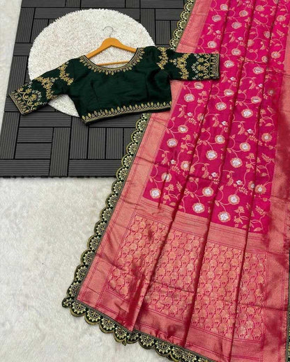 Zari Silk Kesh162 Vrt50 Sarees  Sequence Embroidered Cutwork Traditional Zari Saree With Blouse