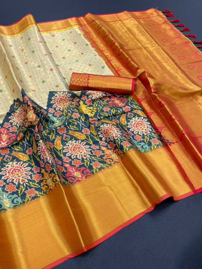 Zari Silk Kesh203 Mtw19 Silk Sarees  Soft Silk Printed Silk Pure Zari Silk Kalamkari Silk Sarees